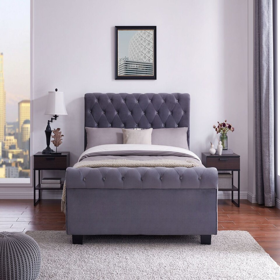 image 1 of Whitford Kingsize 5ft Side Opening Ottoman Plush Grey Bed Frame | Grey | King