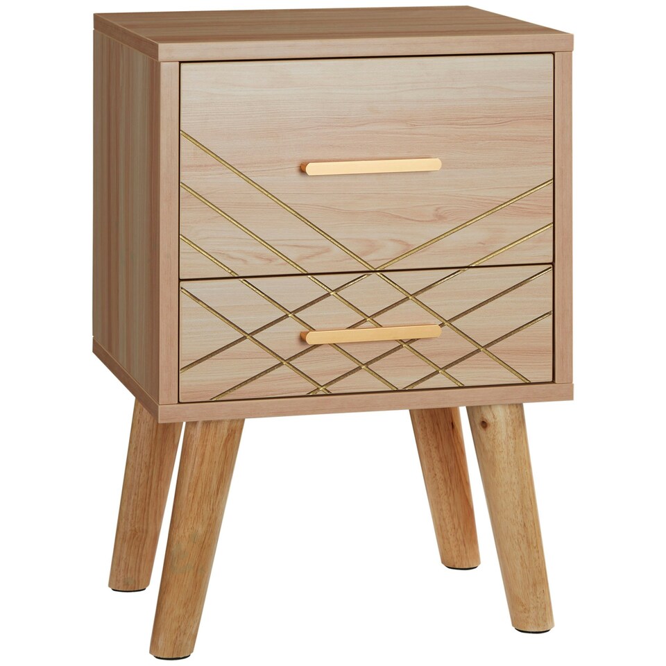 image 1 of HOMCOM Bedside Cabinet, Nordic Bedside Table with 2 Drawers Wood Legs, Natural
