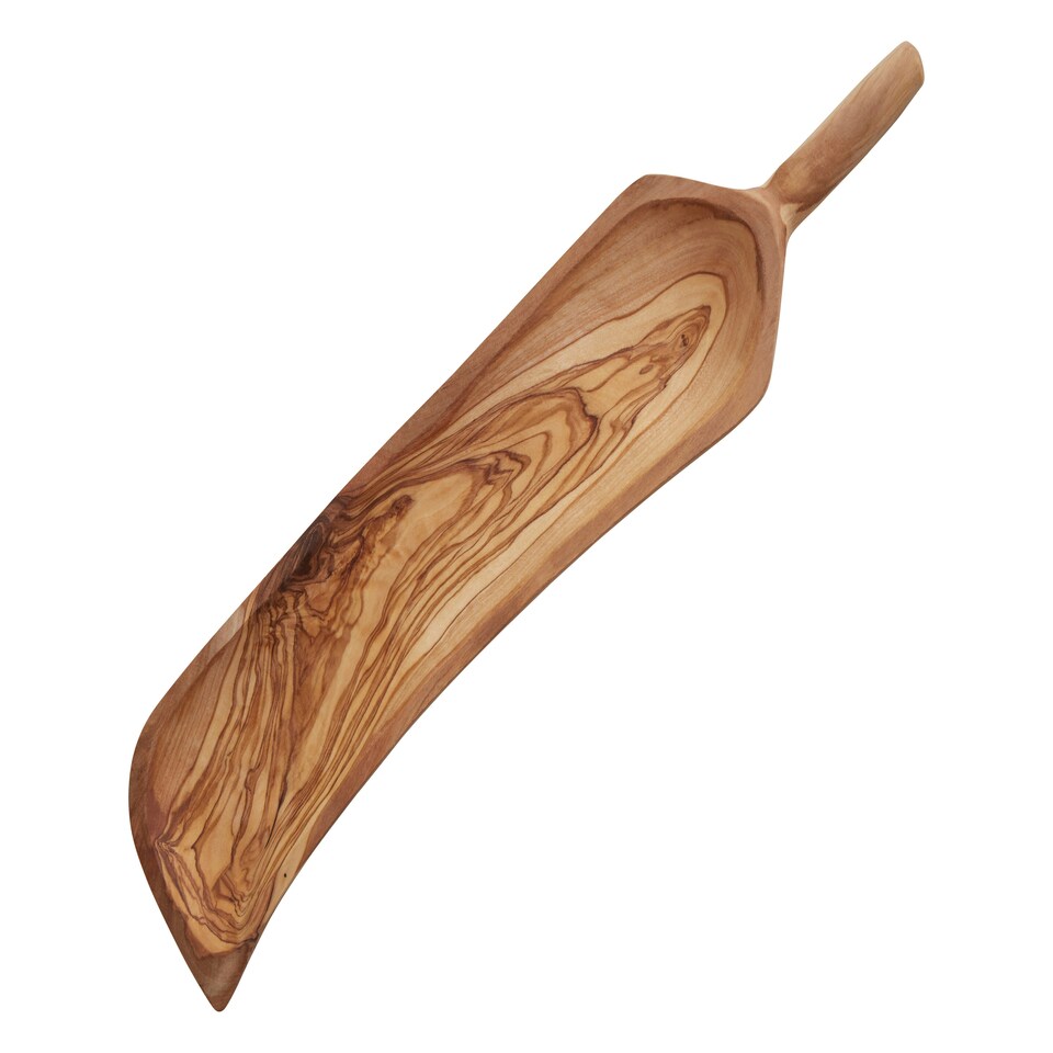 image 1 of Interiors By Premier Olive Wood Curved Paddle Serving Board, Durable Wooden Serving Board with Ergonomic Handle Cream