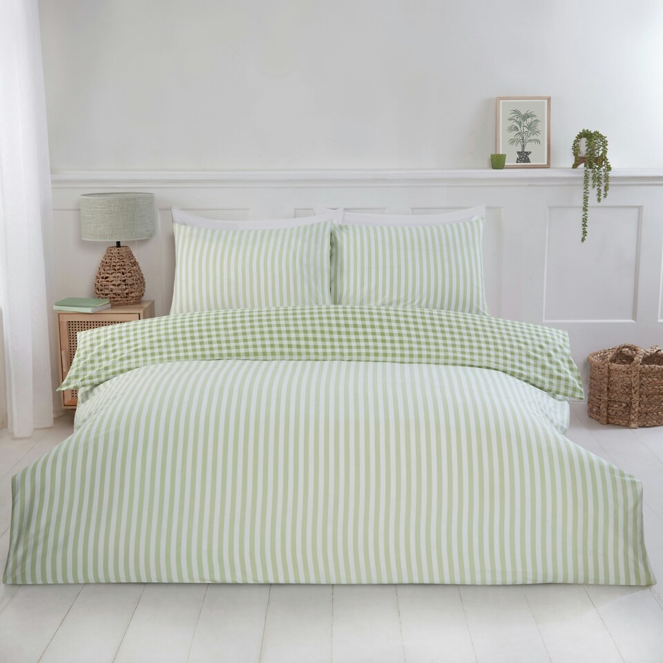 image 1 of Gingham Polycotton Check Polycotton Duvet Cover Set With Pillowcase Brown | Single