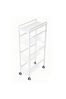 Living and Home 4-Tier Kitchen Storage Trolley with Pull-Out Baskets, White | White | 4 Tier