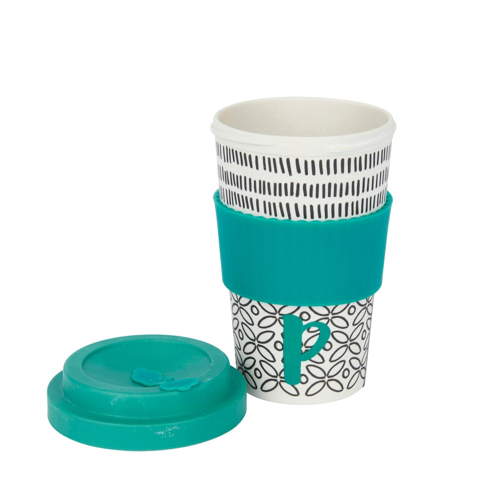 image 1 of KitchenCraft 410ml Bamboo A to Z Letter "P" Reuseable Mug Multi