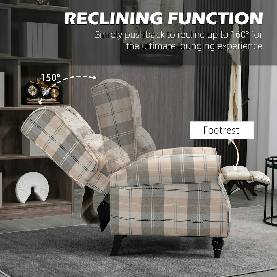 image 1 of HOMCOM Recliner Chair for Living Room Wingback Chair with Padded Armrest Khaki