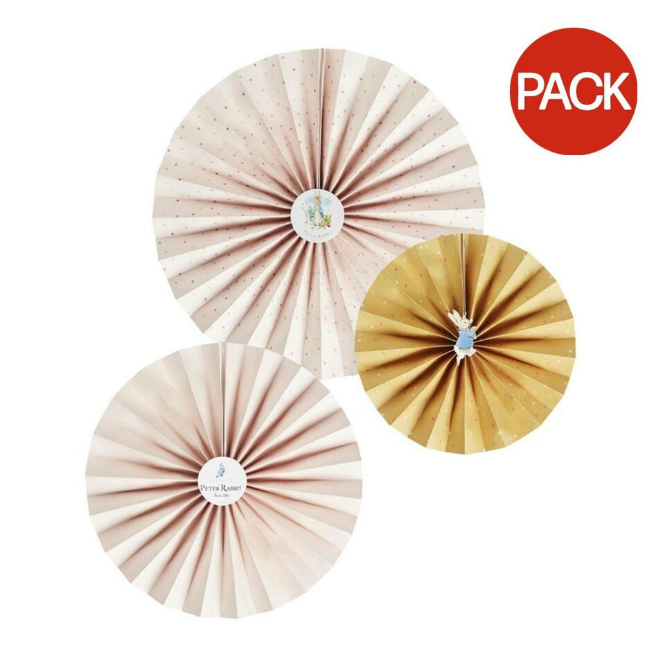 image 1 of Peter Rabbit Paper Party Fan Decoration (Pack of 3) - Cream/Orange - One Size Cream