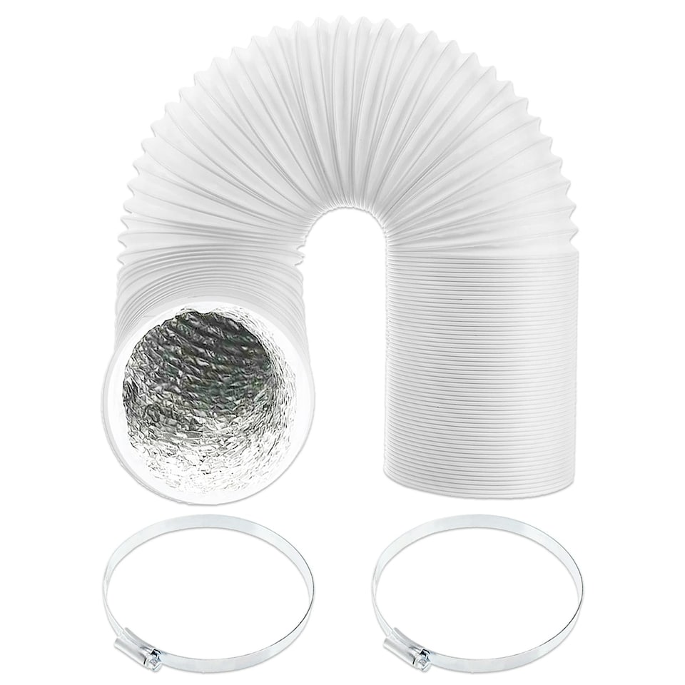 image 1 of SPARES2GO Universal Air Con Vent Hose 6" x 2.5m PVC Aluminium Foil Insulated Portable Air Conditioner Duct Outlet Pipe + Clips White