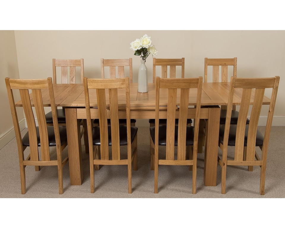 image 1 of Richmond 140-220cm Oak Extending Dining Table and 8 Princeton Chairs | Brown | Brown