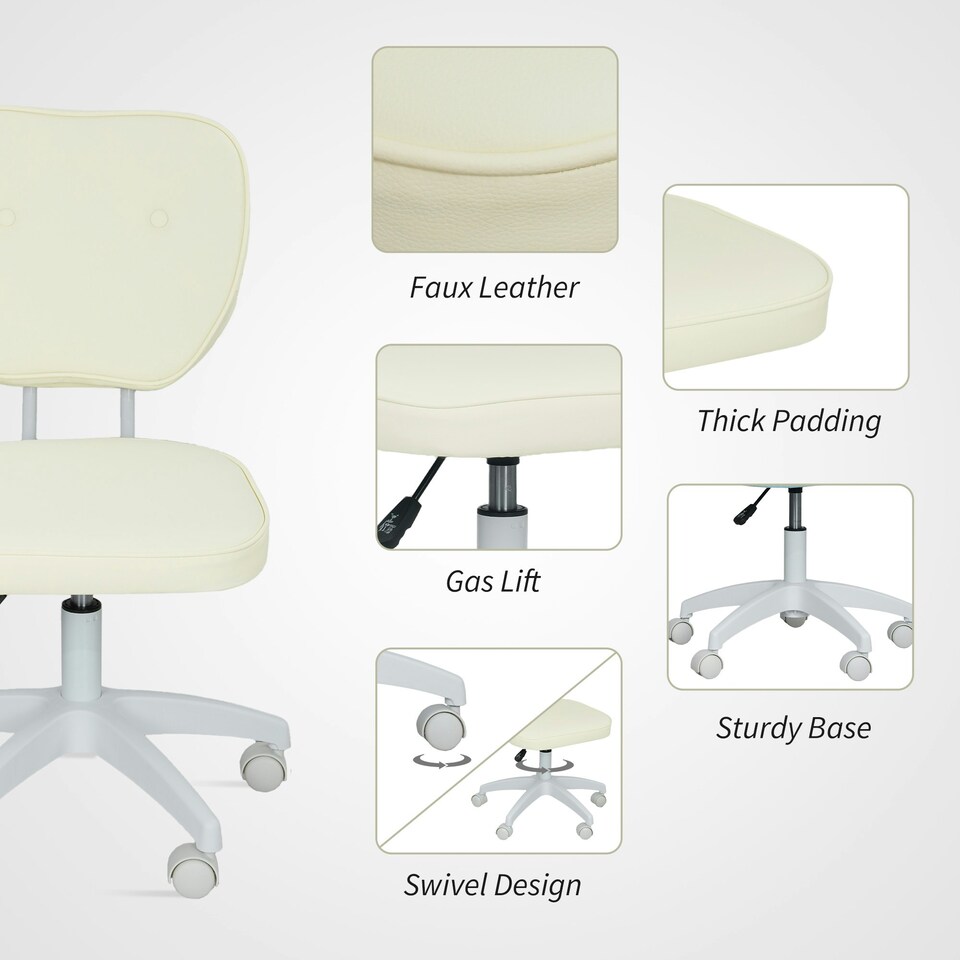 image 1 of Vinsetto Vanity Task Chair with Adjustable Height, Armless, Cream | Cream | White | One Size