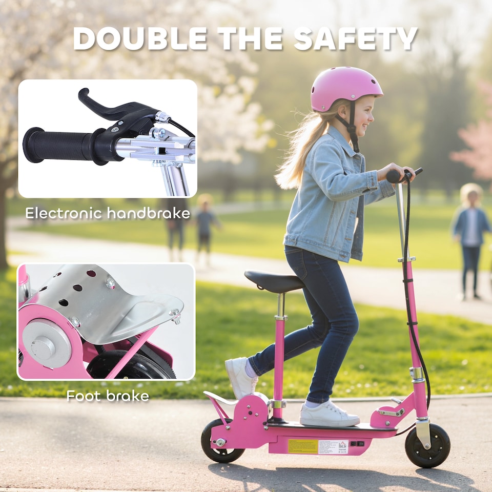 image 1 of HOMCOM Foldable Powered Scooter with Adjustable Seat, Brake | Pink