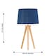image 5 of Voyage - Light Oak Table Lamp Bedside Light with Navy & Silver Shade | Brown | Blue | Large | 1