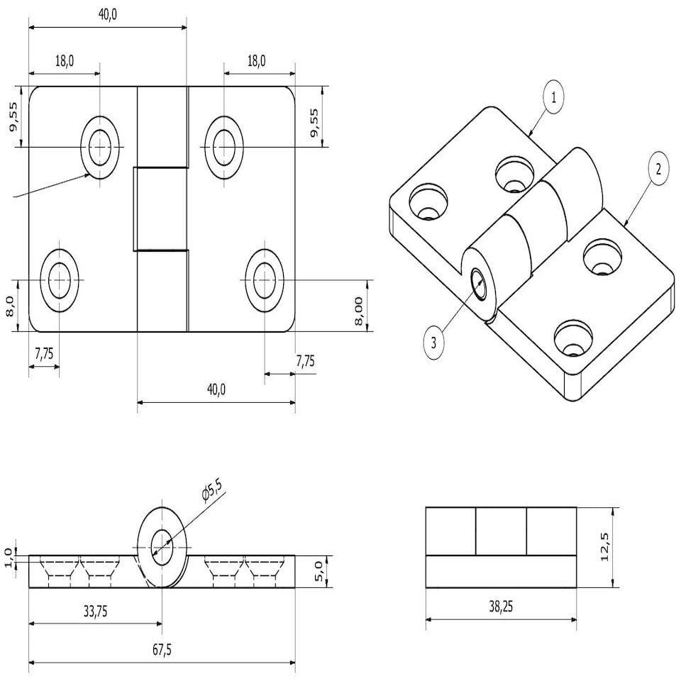 image 1 of Black Reinforced Nylon Plastic Hinge 38x67mm Italian Made Industrial Quality 4PK Black