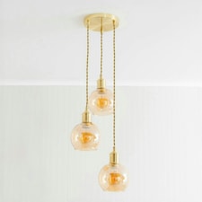 ValueLights Bellamy Amber Glass Globe 3 Drop Cluster Gold Ceiling Pendant Light with Bulbs Gold