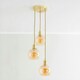 image 1 of ValueLights Bellamy Amber Glass Globe 3 Drop Cluster Gold Ceiling Pendant Light with Bulbs Gold