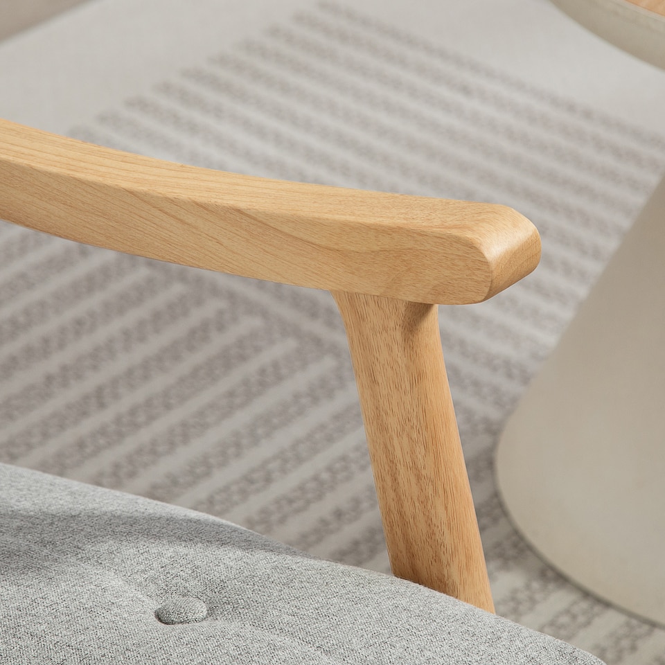 image 1 of HOMCOM Rocking Chair, Upholstered Accent Armchair with Lumbar Pillow, Side Pocket & Solid Wood Legs, Modern High Back Leisure Rocker Lounge Chair for Nursery, Living Room, Bedroom, Light Grey | Grey