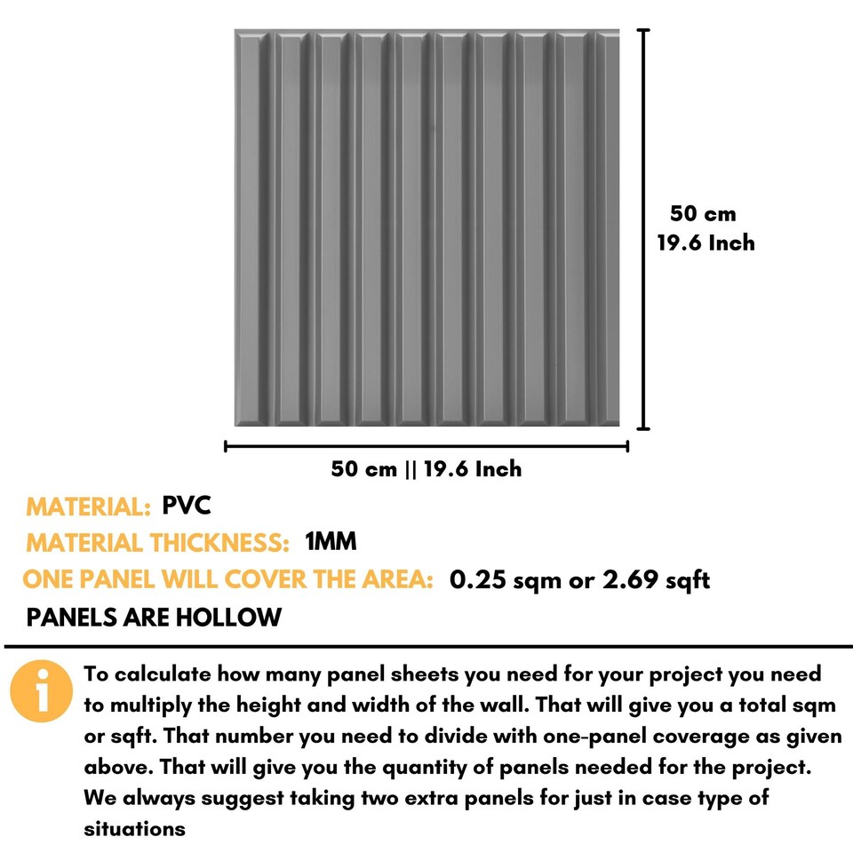 image 1 of NOVECRAFTO Decorative 3D Wall Panels (50cm x 50cm) 3D Fluted Line Design PVC Cladding Panel | Grey | Matte Grey | M | 6