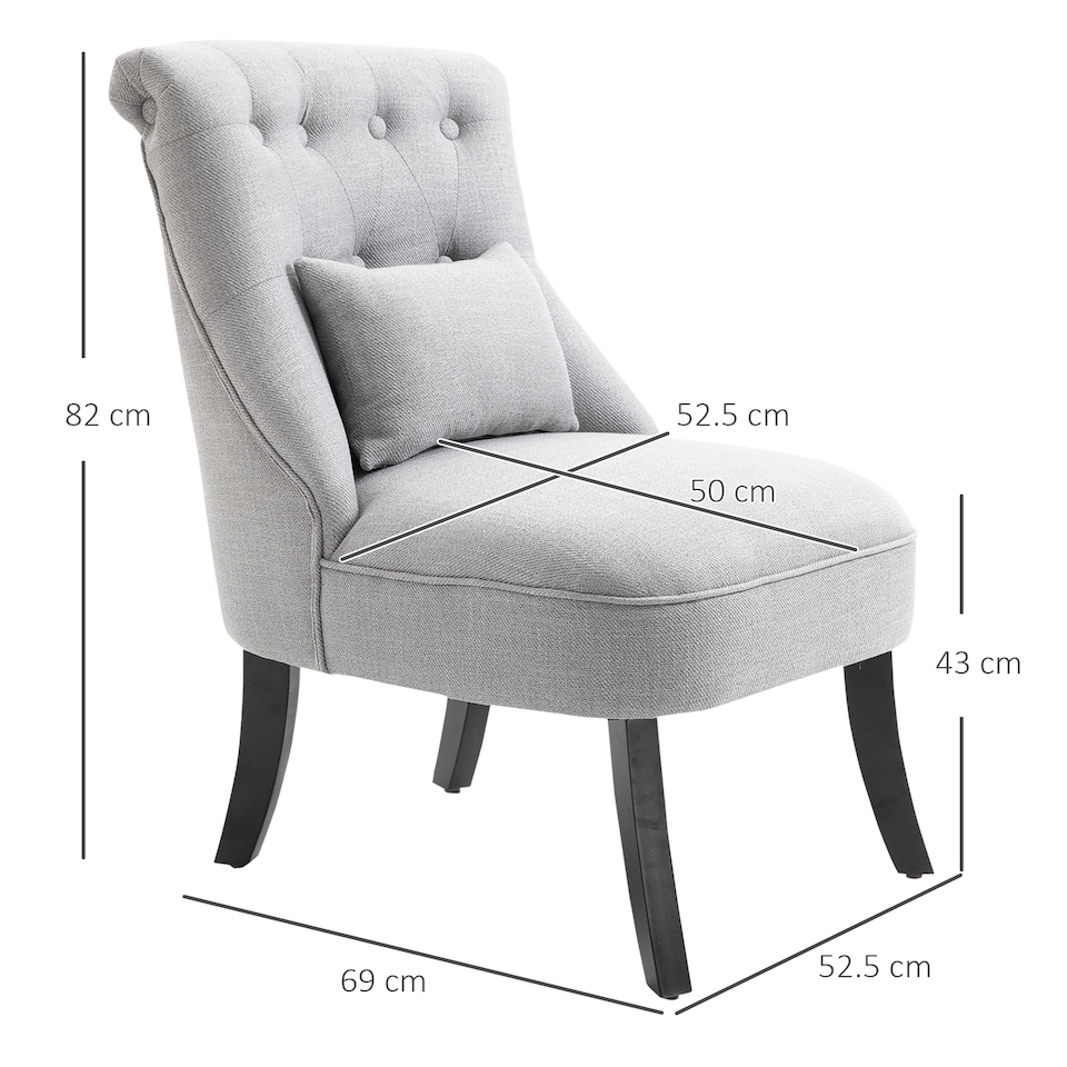 image 1 of HOMCOM Tub Chair, Armless Single Sofa, Modern Button Tufted Armchair, Upholstered Linen Fabric Longue Accent Chair for Living Room, Bedroom, Grey