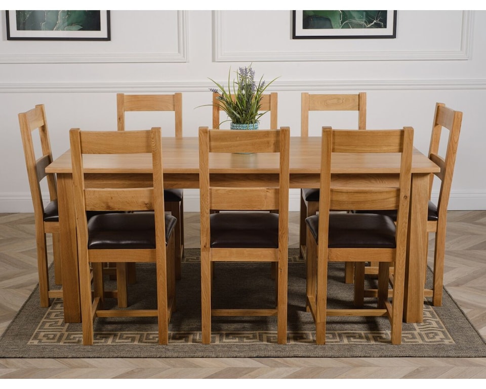 image 1 of Oslo 180 x 90 cm Large Oak Dining Table and 8 Lincoln Chairs | Brown | Brown