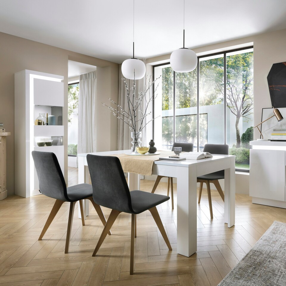 image 1 of Lyon Tall Narrow Display Cabinet (RHD) (including LED lighting) in White and High Gloss