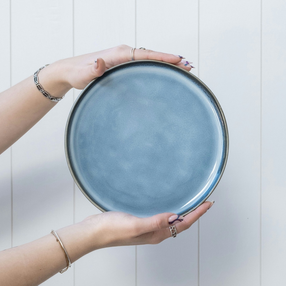 image 1 of Scandi Home Set of Four 20cm Oslo Blue Artisan Glaze Ceramic Side Plates Blue
