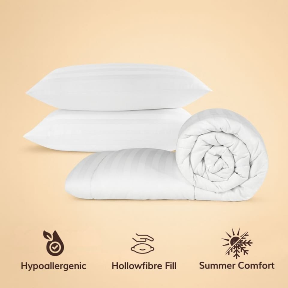 image 1 of Opulent Home Striped 7.5 Tog Microfiber Summer Duvet and Pillow Set|White|King