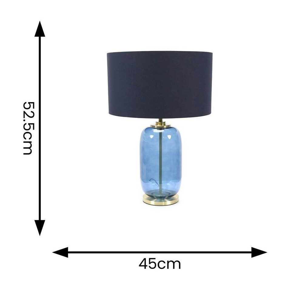 image 1 of ValueLights Leigh Navy Blue Fabric Drum Shade with Navy Blue Glass and Gold Trim Table Lamp with Bulb