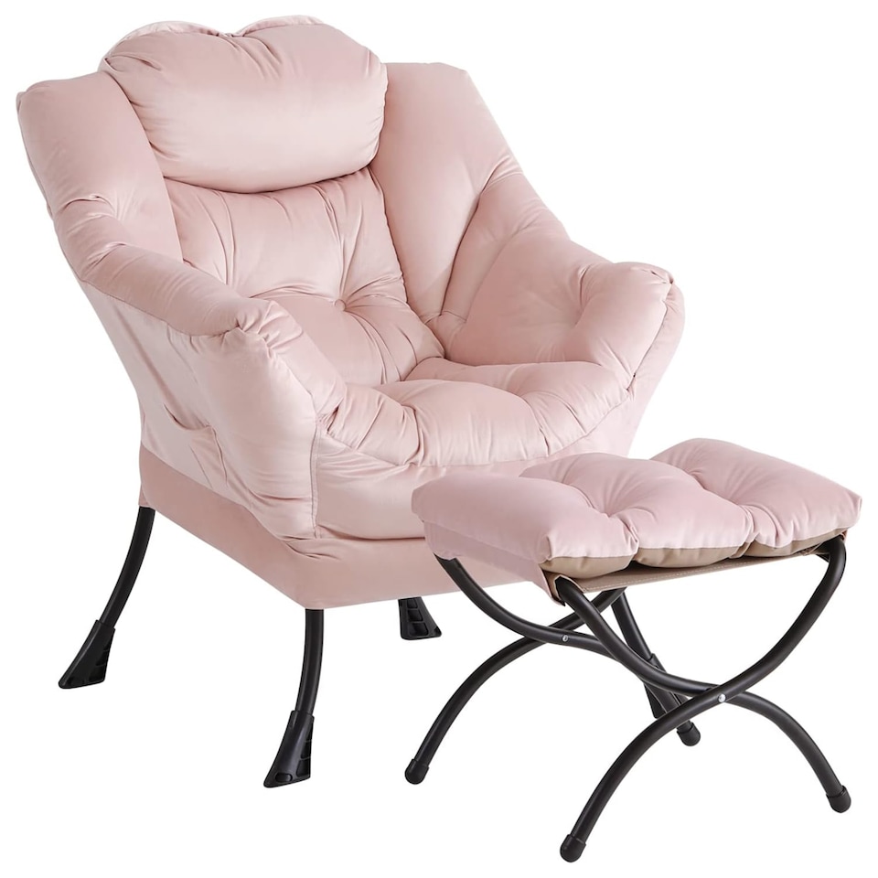 image 1 of London Boutique Velvet Armchair Soft Upholstered Lounge Chair with Ottoman - Pink