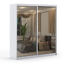 Sliding Wardrobes 4U Full Mirror 2-Door Sliding Wardrobe – Multi-Size Bedroom Storage in White, Black & Grey | White | White 150cm