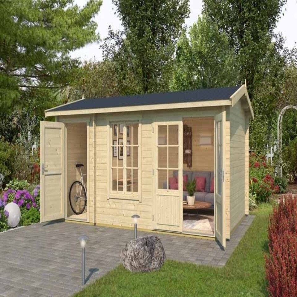 image 1 of Wrexham 2-Log Cabin, Wooden Garden Room, Timber Summerhouse, Home Office - L525 x W350.8 x H250.8 cm Brown