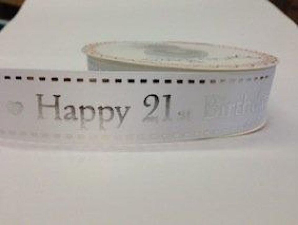 Bertie's Bows White & Silver 21st Birthday 25mm Happy Birthday Ribbon for Dressmaking - per metre