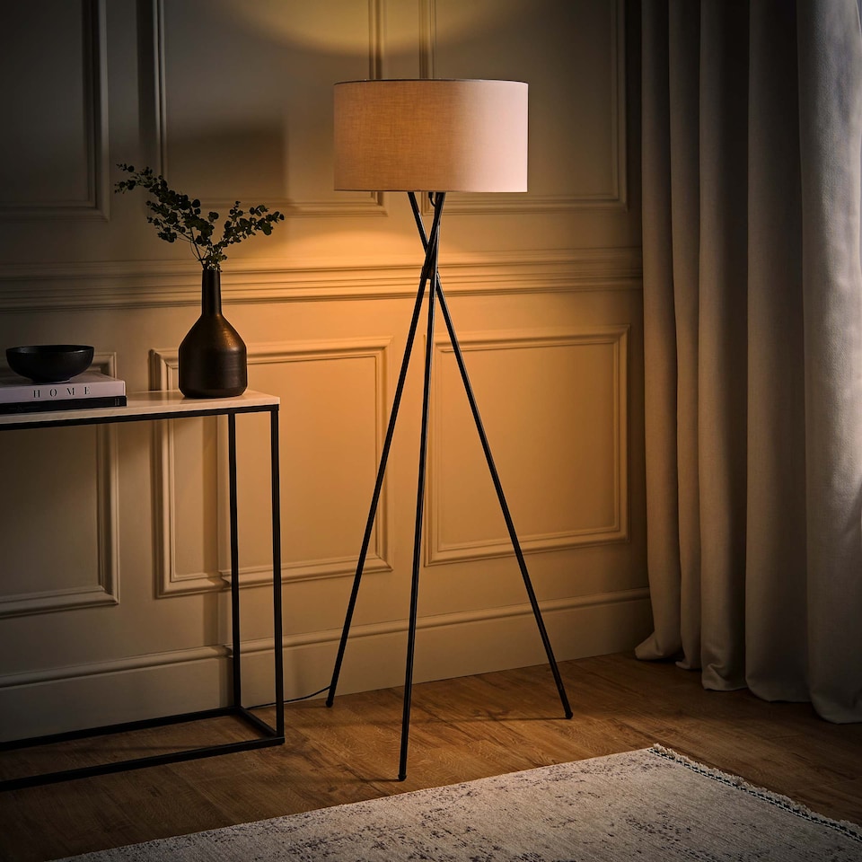 image 1 of ValueLights Camden Black Tripod Floor Lamp with Grey Shade | Grey