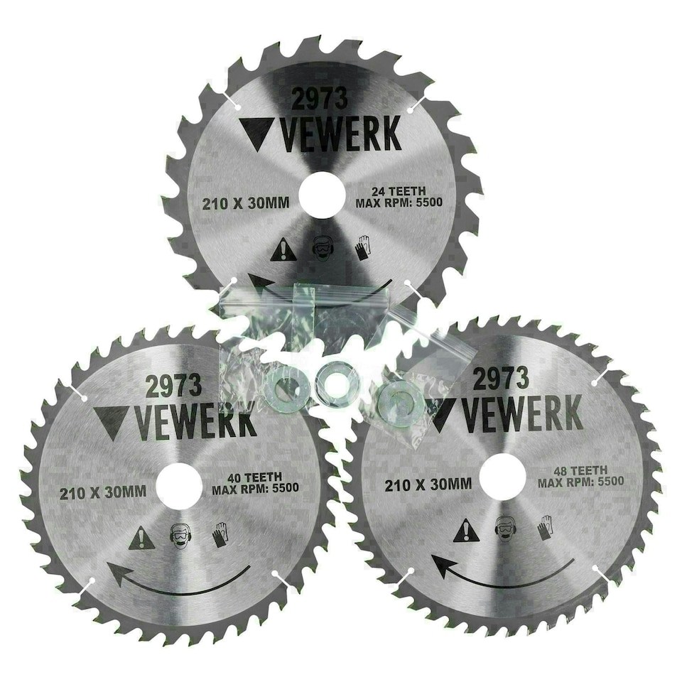 image 1 of 3 Pack - 210mm X 30mm TCT Circular Saw Blade Set 24T 40T 48T Wood Cutting