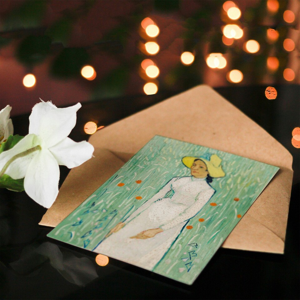 image 1 of Vincent van Gogh Art Card Girl in White Floral Portrait
