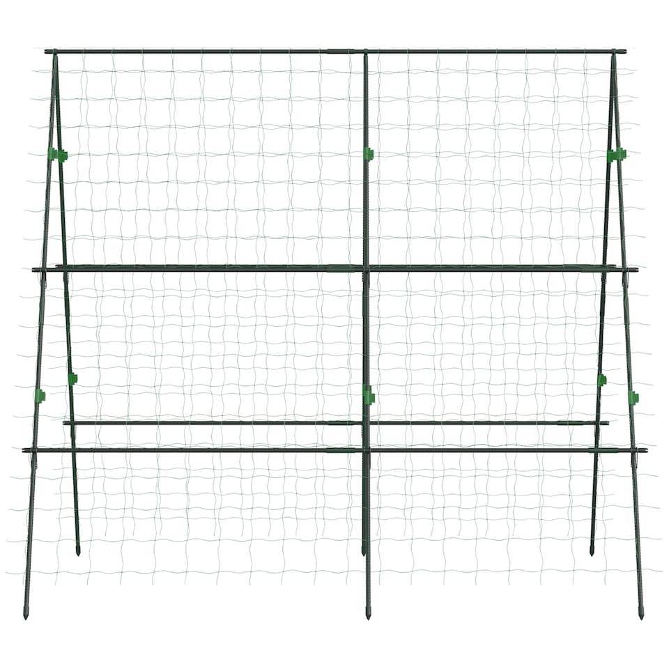 image 1 of Outsunny Garden Cucumber Trellis for Climbing Plants, A-Frame Trellis Plant Support with Climbing Net, DIY Adjustable Cucumber Support Frame for Raised Bed, Vegetables, Flowers, Fruit, Green