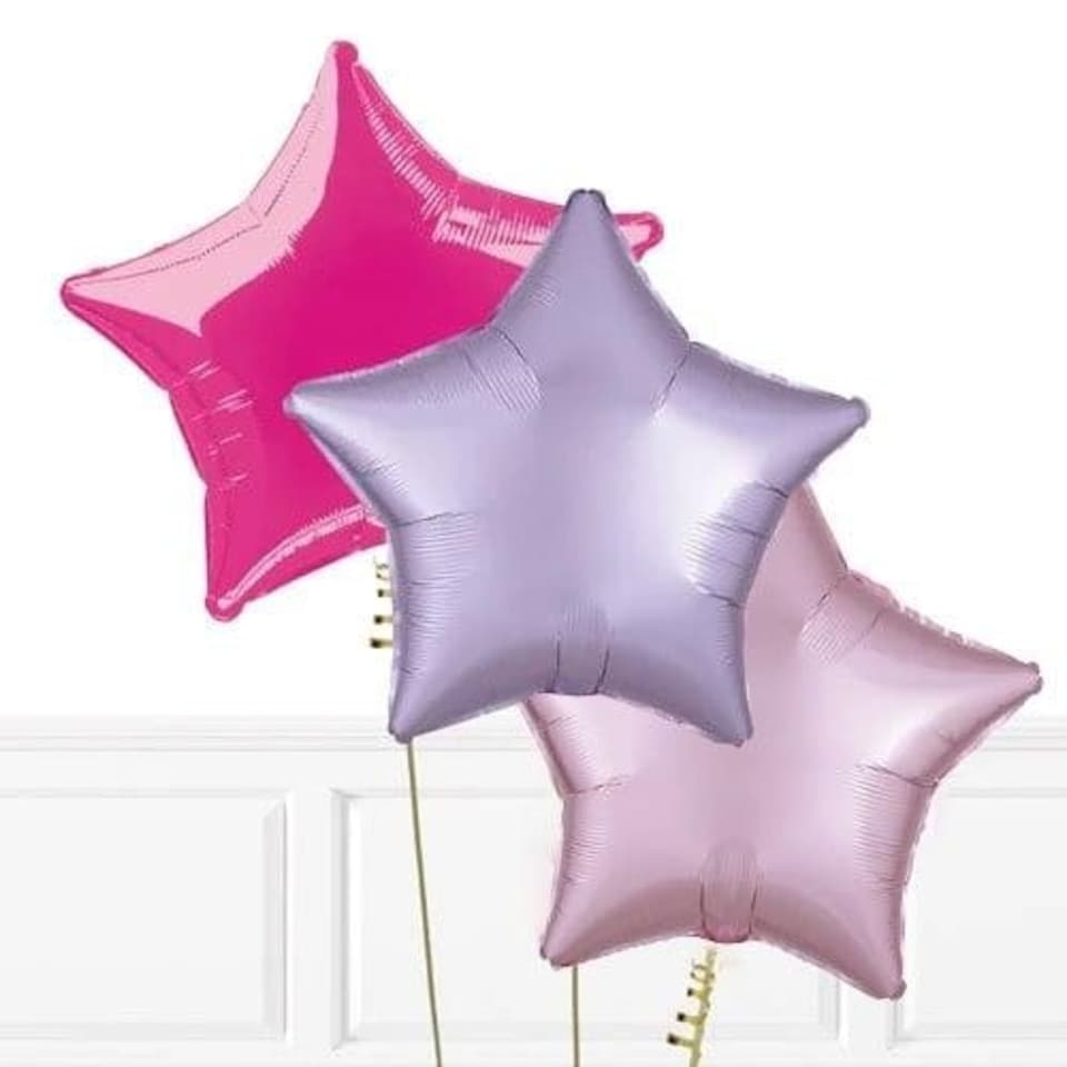 Pastel Pink, Pastel Lilac & Hot Pink Foil Star Trio Balloons