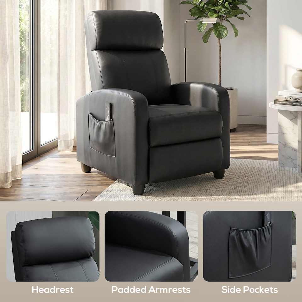 image 1 of HOMCOM Recliner Sofa Chair PU Leather Massage Armcair w/ Remote Control, Black