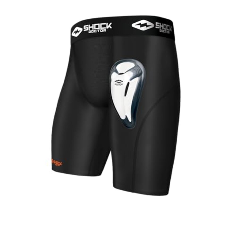 image 1 of Shock Doctor 221 Short Compression With Bioflex Cup - Athletic Support With Comfort And Compression For Maximum Range Of Motion - Adult (One Pair Shorts & Athletic Cup) Black