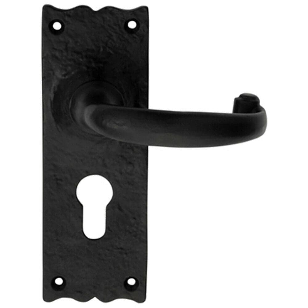 Loops PAIR Forged Curved Lever Handle on Euro Lock Backplate 155 x 54mm Black Antique