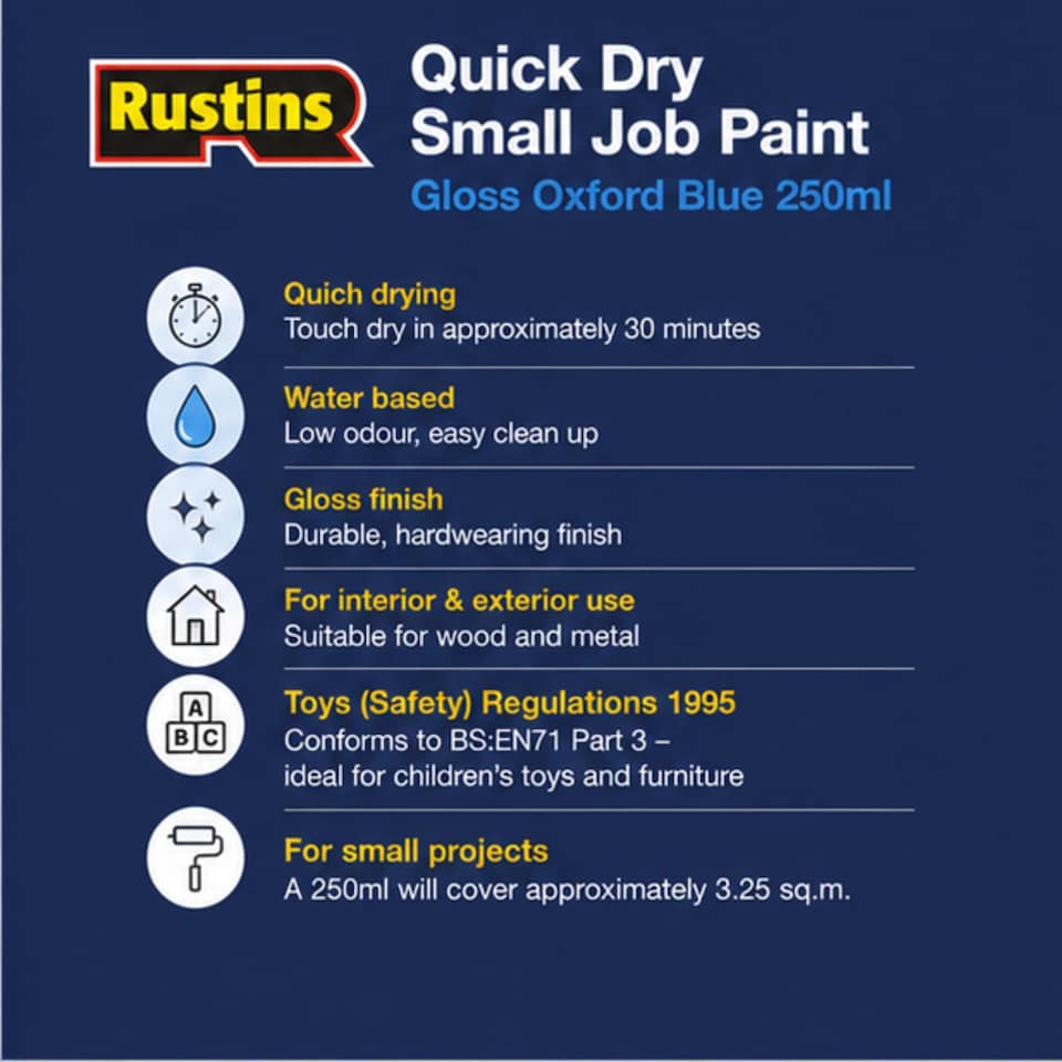 image 1 of Rustins - Quick Dry Small Job Gloss Paint Oxford Blue 250ml
