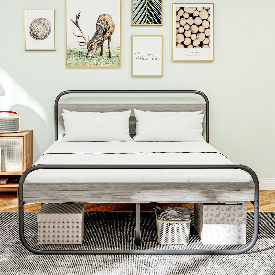 image 1 of HOMCOM 5ft Metal Platform King Size Bed Frame with Under Bed Storage