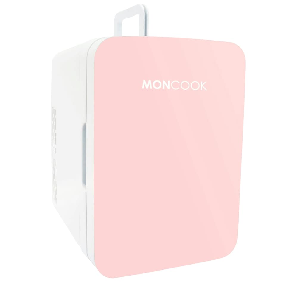 image 1 of MONCOOK Mini Fridge For Bedrooms - Small, Portable & Quiet - Glass Door Mini Fridge For Skincare, Food & Drinks - Cooling & Warming Function - 10L Pink