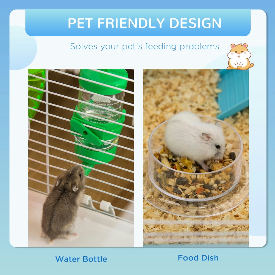 image 1 of PawHut Hamster Cage w/ Tubes Exercise Wheel, Water Bottle, Food Dish - Blue