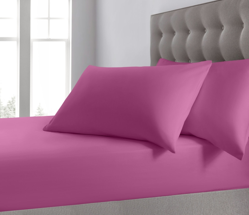 image 1 of Velosso Plain Dyed Cotton Blend Fitted Sheet | Pink | Cerise | Super King