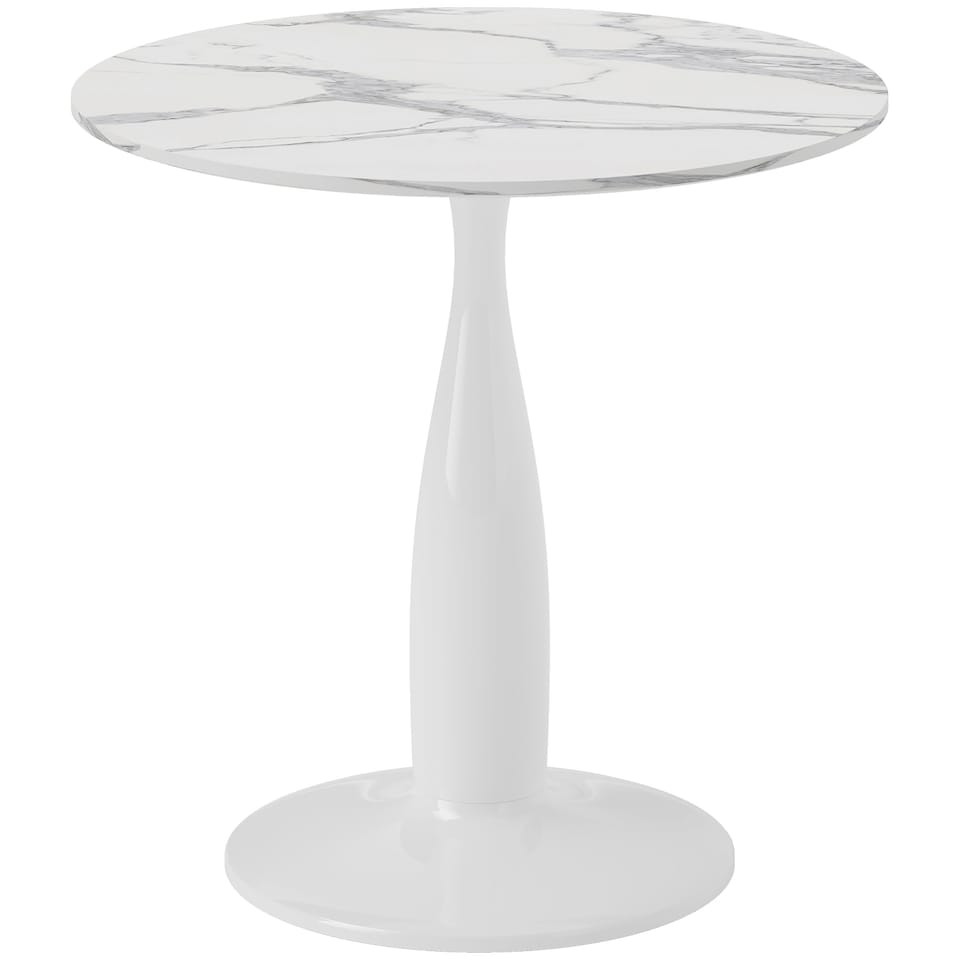image 1 of HOMCOM Round Dining Table for 2, Modern Kitchen Table with Steel Base, Non-slip Foot Pad for Living Room, Dining Room, Faux Marbled White