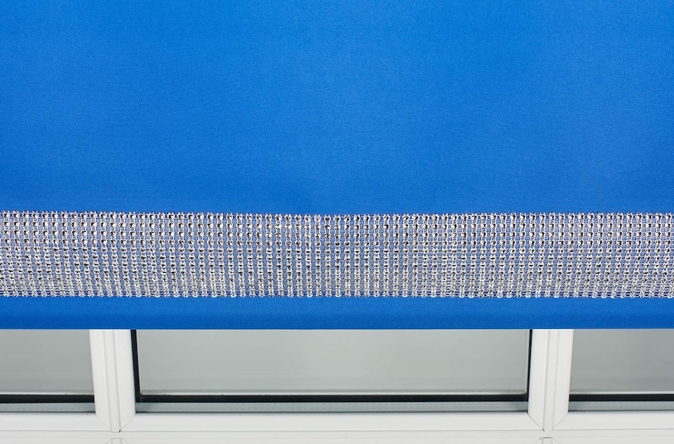 image 1 of FURNISHED Thermal Blackout Roller Blinds with Diamante Edge Made to Measure Window Shade | Blue | Blue | (W) 180cm x (L) 210cm