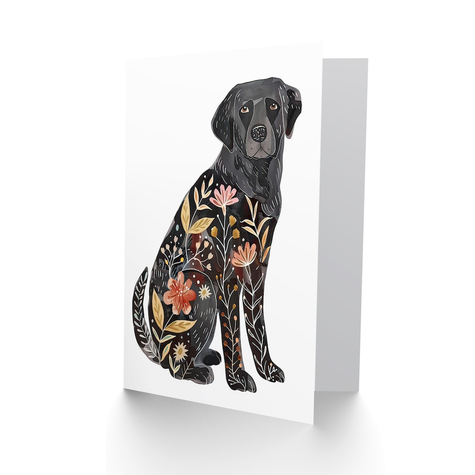 image 1 of Greeting Card Floral Pattern Black Labrador Dog Lover Design Birthday