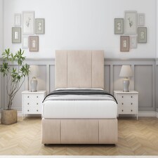 Sloomy Lisbon Sand Naples Divan Bed With Mattress 2 Drawers Left Side With 54" Floor Standing Headboard & 12" Matching Footboard 2'6 Small Single | Cream | Sand | Small Single | 1