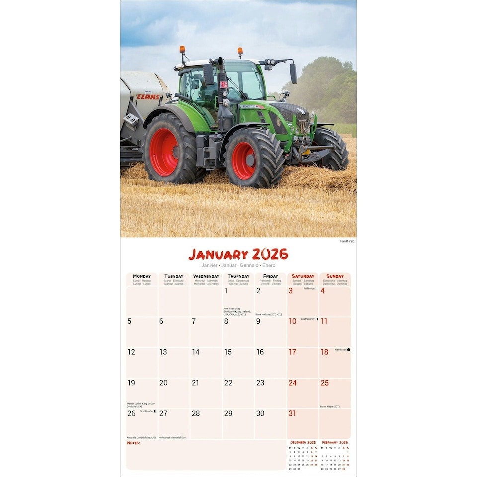 image 1 of Tractors 2026 Calendar | Square Wall Calendar | Transport, Farm Gift | Plastic Free Packaging | by Avonside Publishing