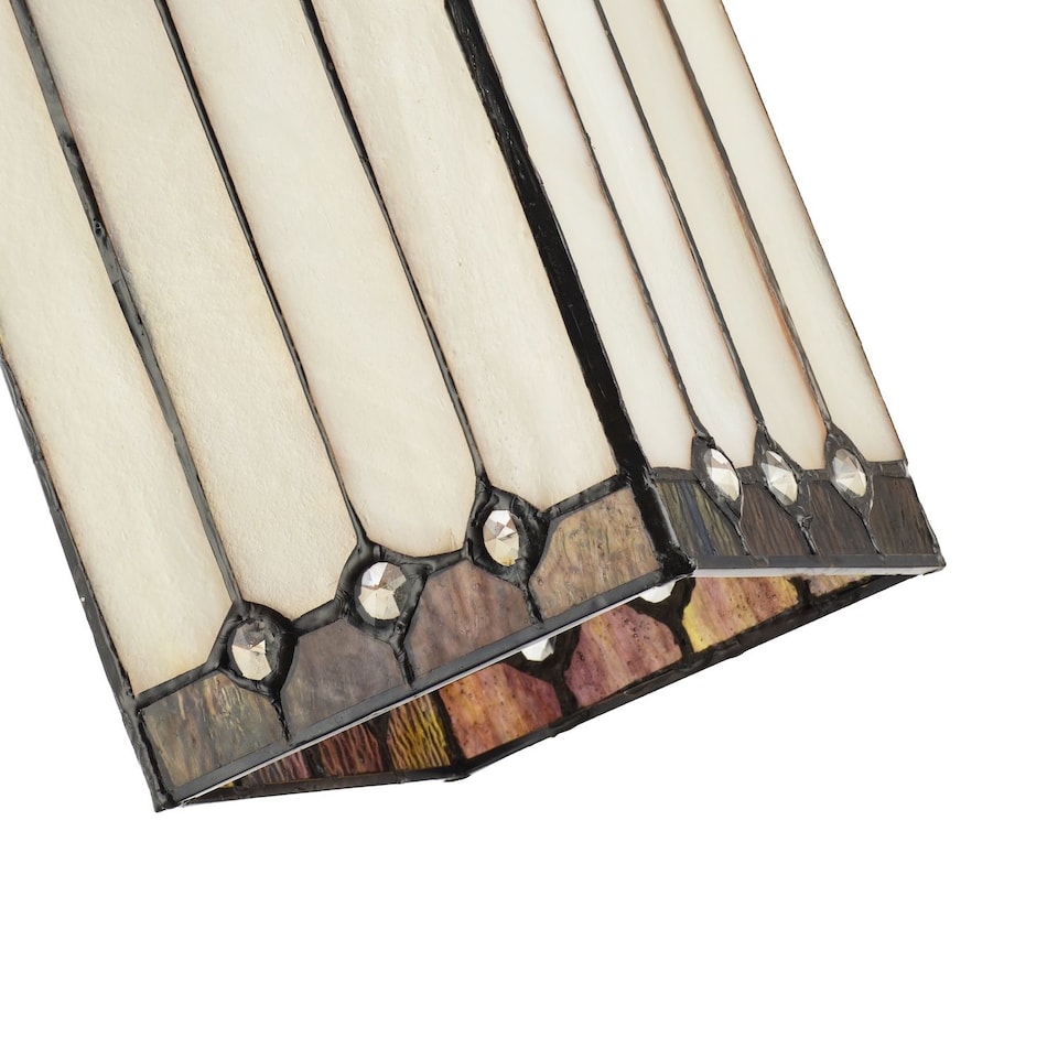 image 1 of Square Lantern Opal White Stained Glass Tiffany Pendant Shade with Clear Beads | White
