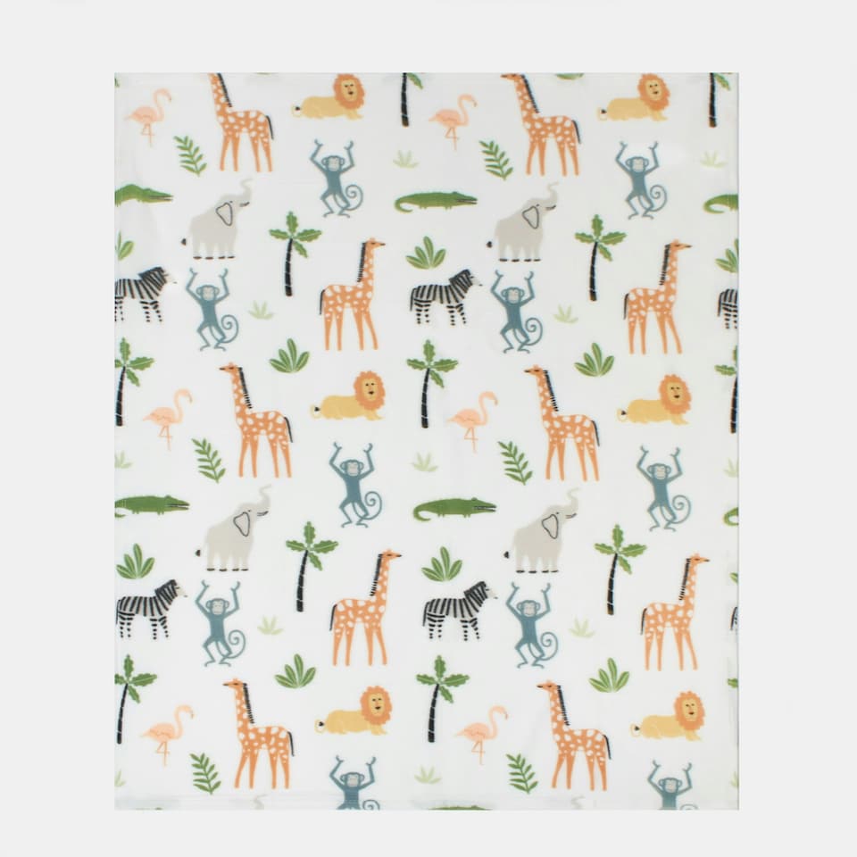 image 1 of OHS Kids Fleece Blanket Safari Animals, 120x150cm - Cream