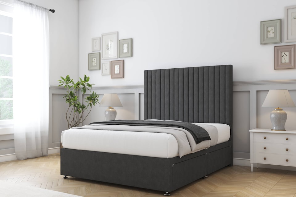 image 1 of Sloomy Manhattan Graphite Dumfries Divan Bed Base 2 Drawers Foot-End With 26 Inch Strutted Headboard | Grey | Graphite | Super King | 1