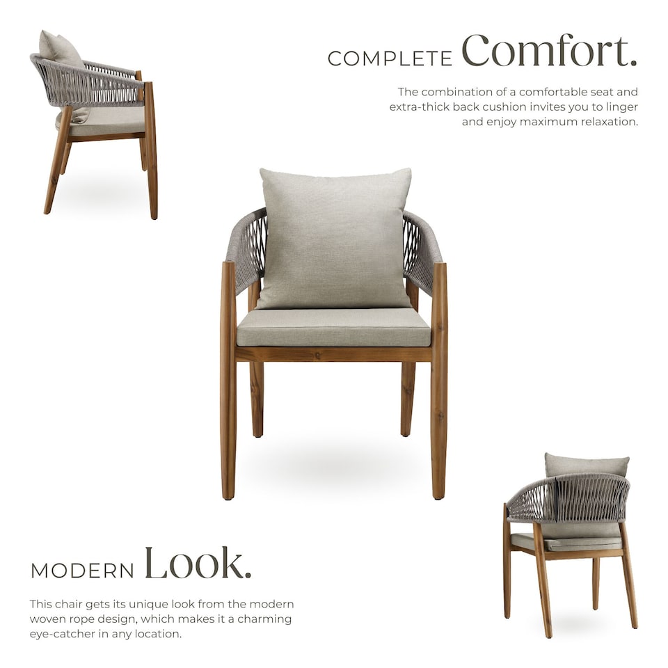 image 1 of Garden Chair Manacor in a Corded Design with Acacia Wood Frame and Matching Cushions | Grey | greige | One Size | 4